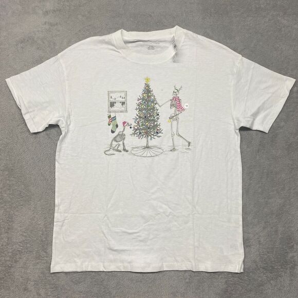 American Eagle Shirt Mens M White Tee Christmas Tree Dog Skeleton Crew Neck - Picture 1 of 8